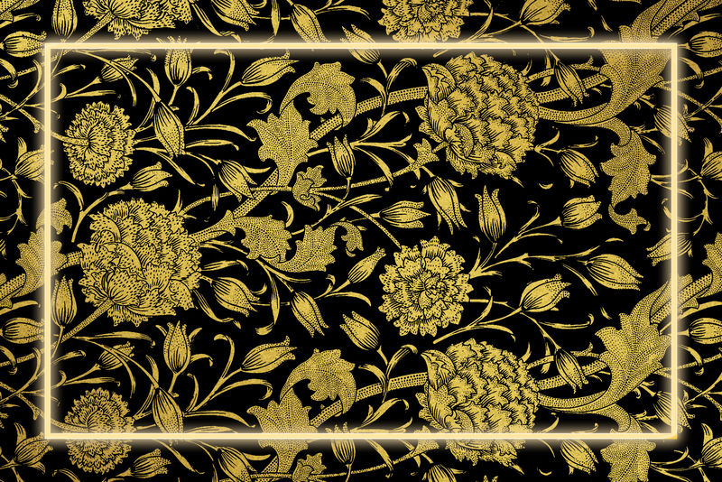 威廉·莫里斯艺术作品中的金色植物图案psd框架混音