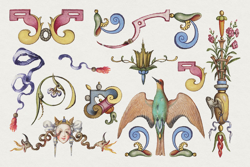 维多利亚时期手工绘制的装饰物由乔里斯·霍夫纳格尔和格奥尔格·博茨凯的书法模型书混合而成