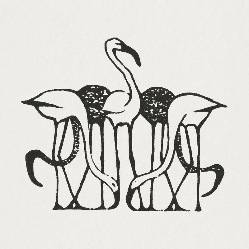 复古火烈鸟psd动物印花由Gerrit Willem Dijsselhof的艺术品混合而成