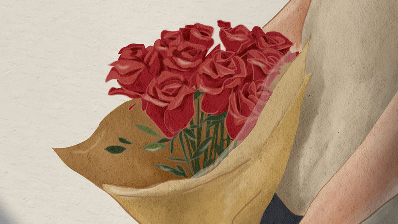 玫瑰花束情人节礼物psd手绘插图
