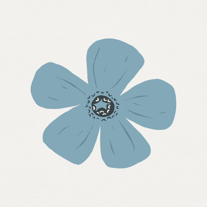 复古蓝色花朵psd彩色linocut风格