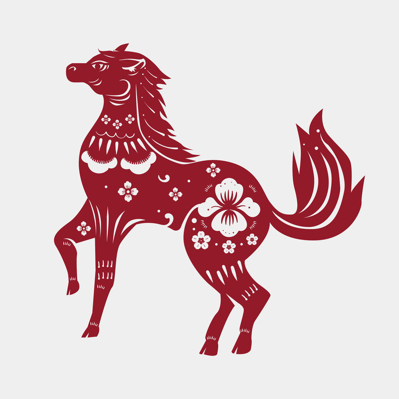 中国新年马psd红色动物生肖标志贴纸