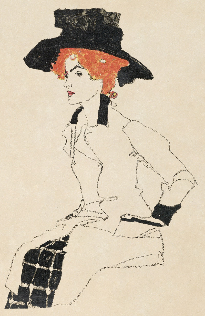 Psd复古女性插图混合自Egon Schiele的艺术作品