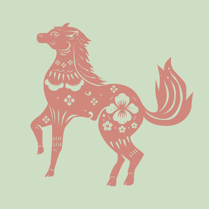 中国新年马psd粉色动物生肖插图