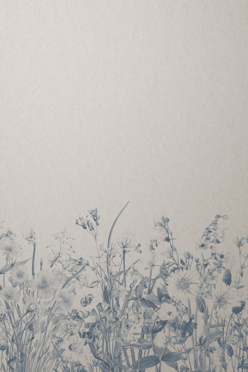 手绘彩色花卉复古插图单色背景