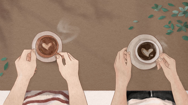 完美咖啡约会情人节的审美插图背景