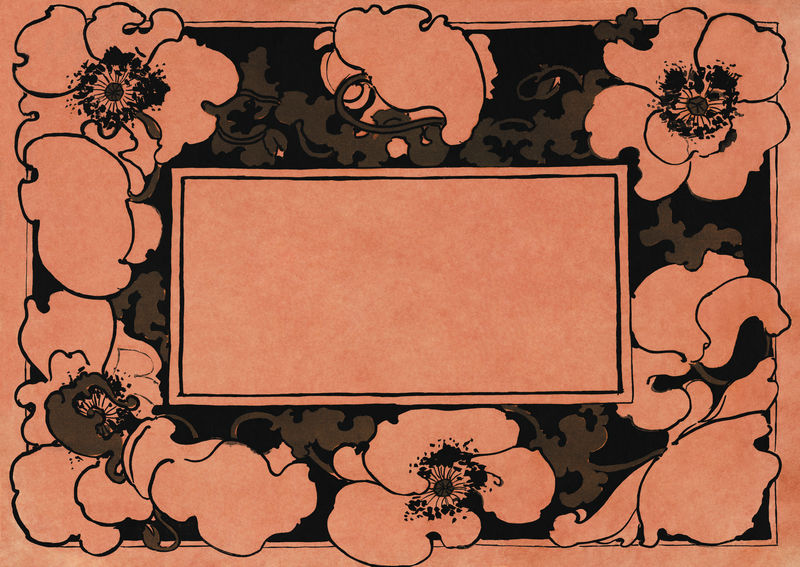 橙色罂粟花画框新艺术风格由埃塞尔·里德的作品混合而成
