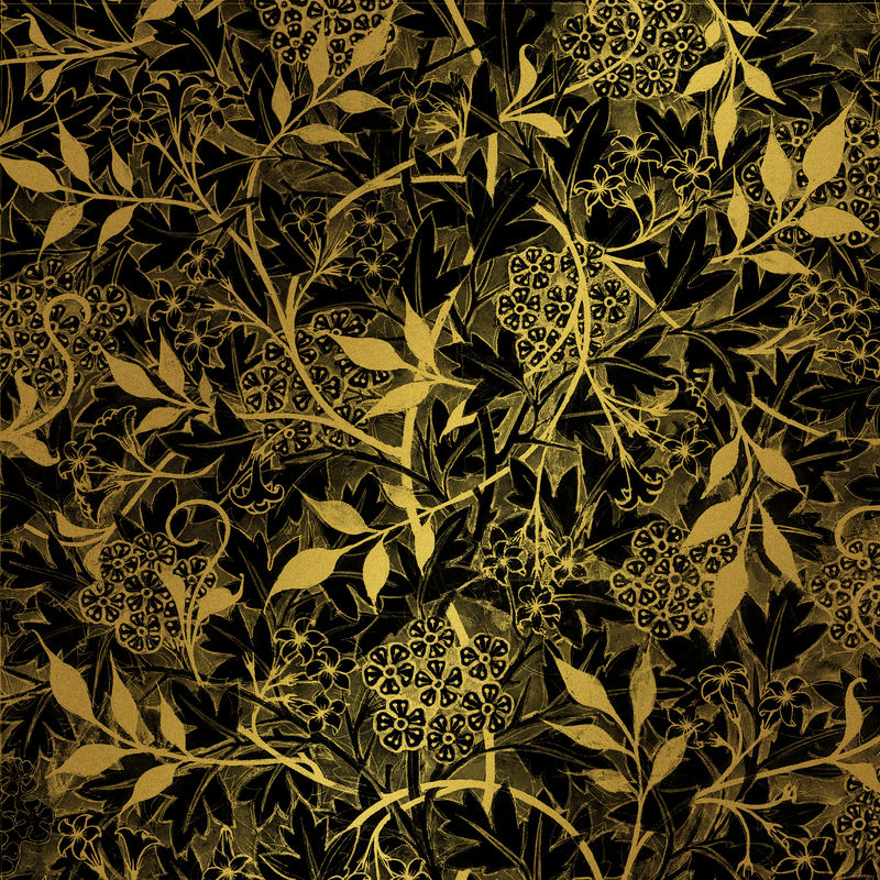 威廉·莫里斯艺术作品中的复古金色植物图案