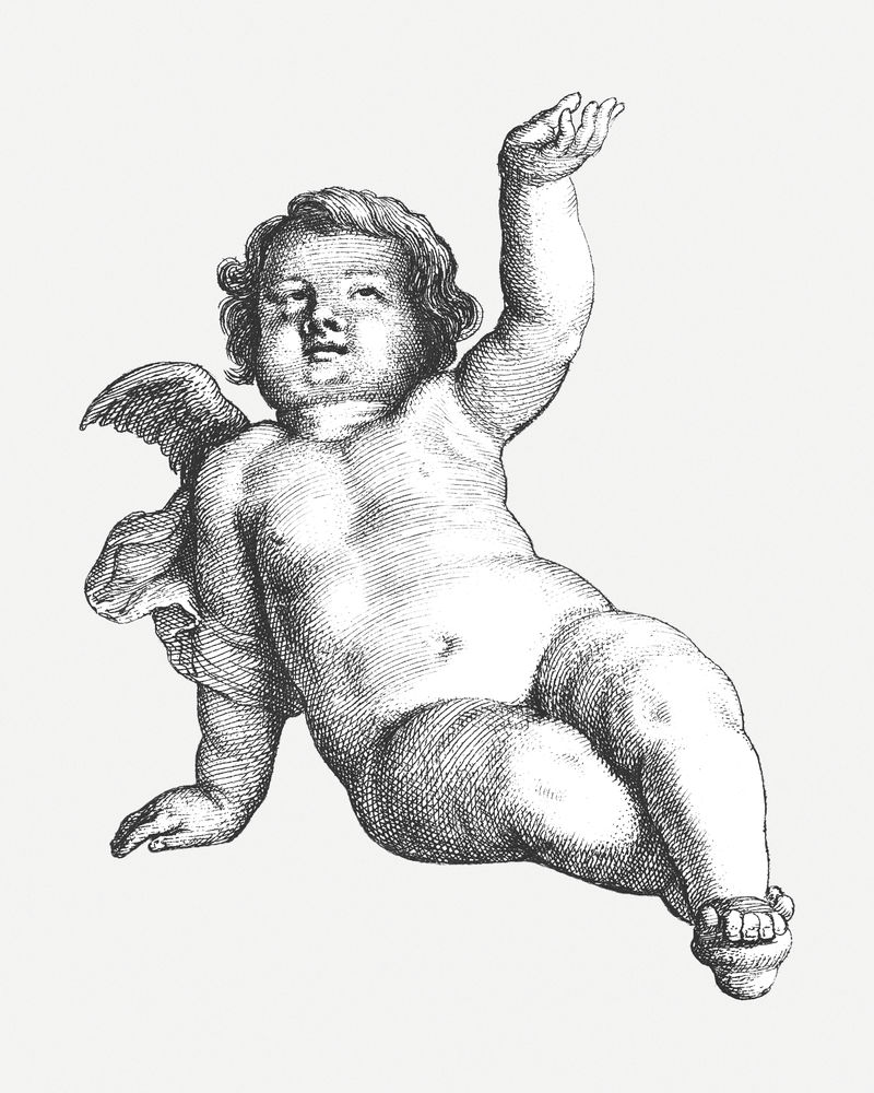 可爱的小天使插图由Wenceslaus Hollar的艺术作品混合而成