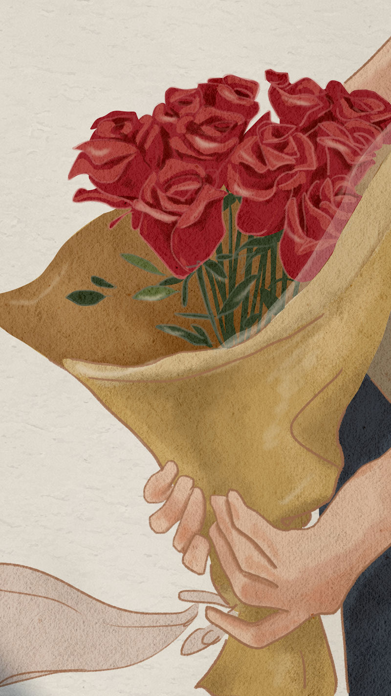 玫瑰花束情人节礼物手绘插图