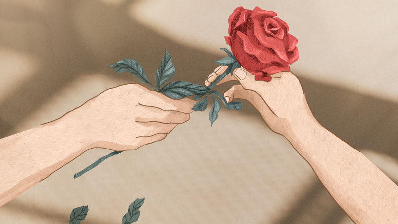 情人节夫妇交换玫瑰手绘插图