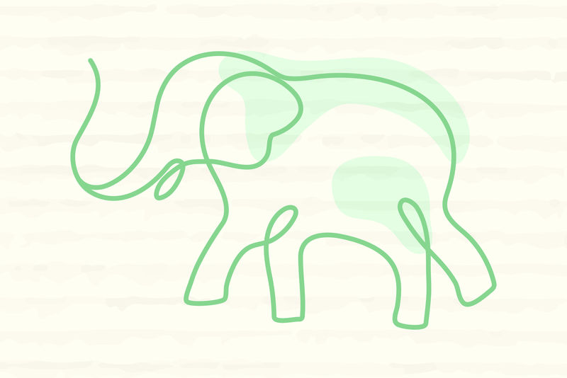 大象绿线艺术动物插图