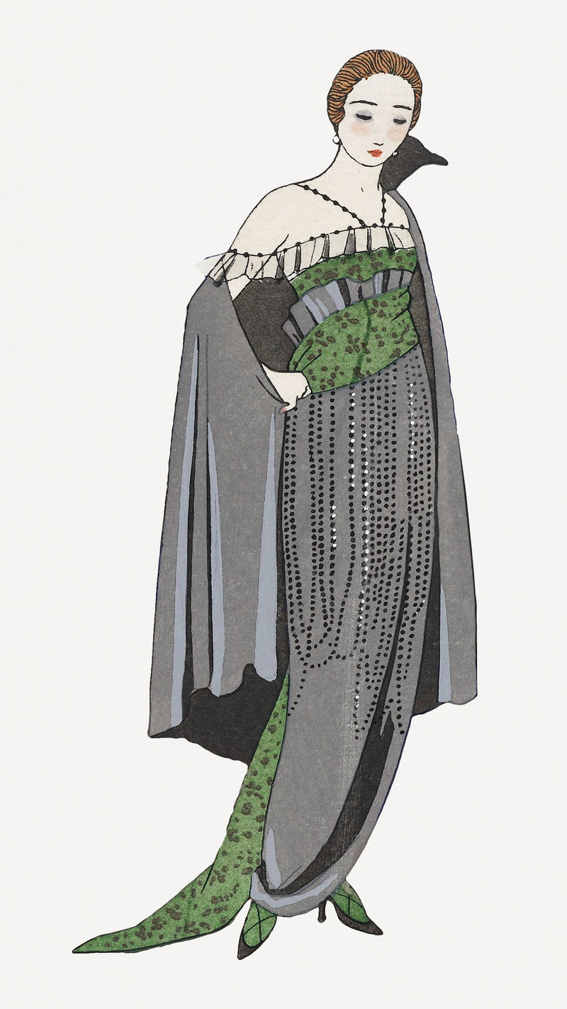 19世纪流行的灰色女装乔治·巴比尔艺术作品的混音