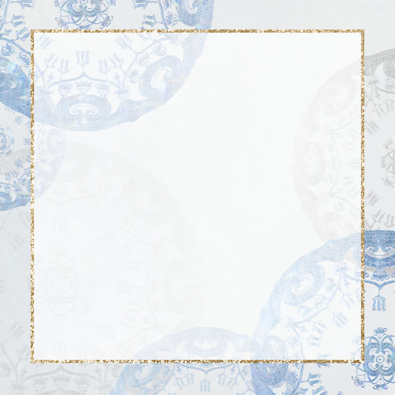 蓝色曼荼罗背景上的复古金框由Noritake factory中国瓷器餐具设计公司重新混合而成