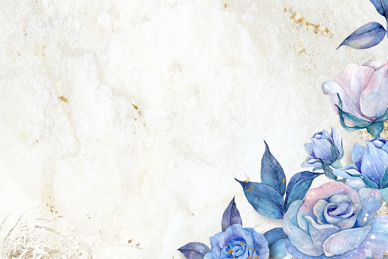 大理石纹理上的水彩蓝玫瑰边框