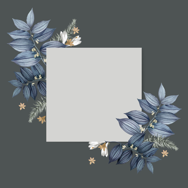 蓝色花朵空白方形卡片设计