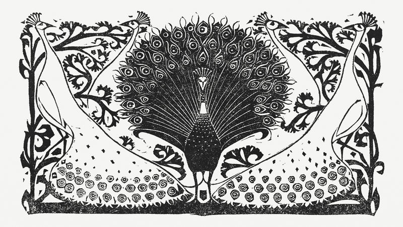 黑色水果印花孔雀psd由Gerrit Willem Dijsselhof的艺术品混合而成