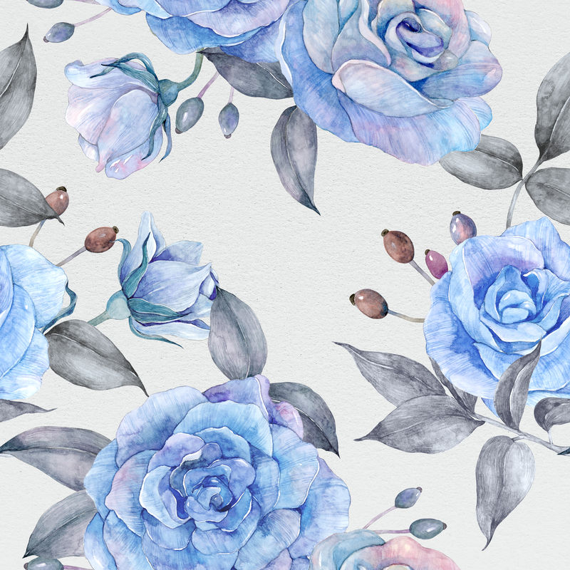 蓝色水彩玫瑰花图案设计