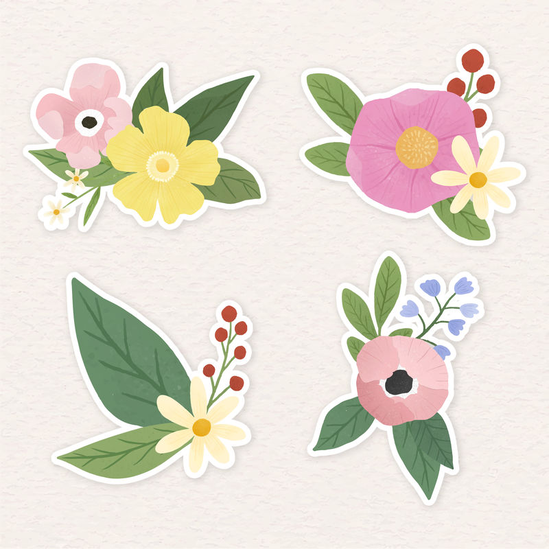 彩色花卉贴纸系列插图