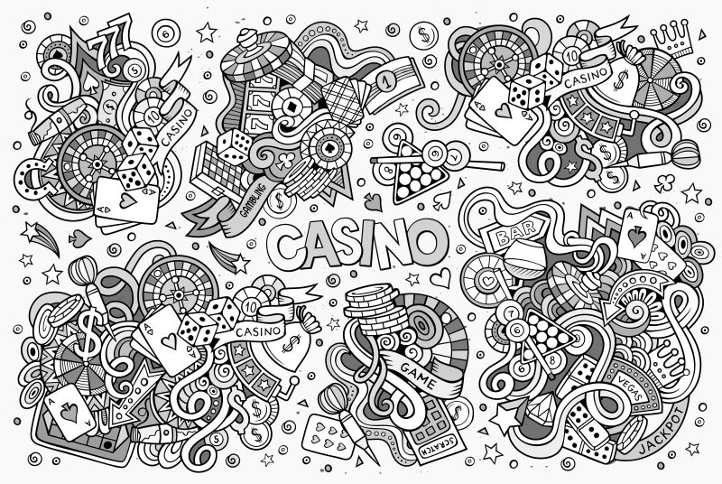 矢量创意卡通手绘赌场图案线条背景