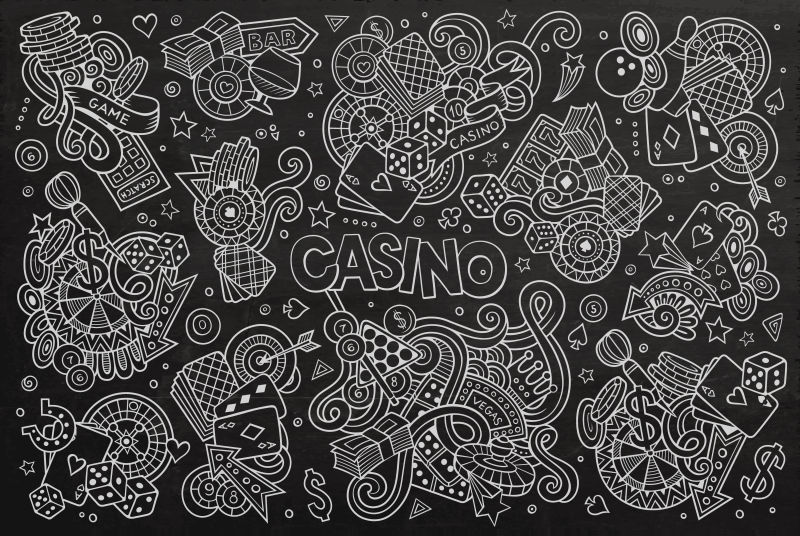 黑板矢量手绘涂鸦赌场符号矢量背景