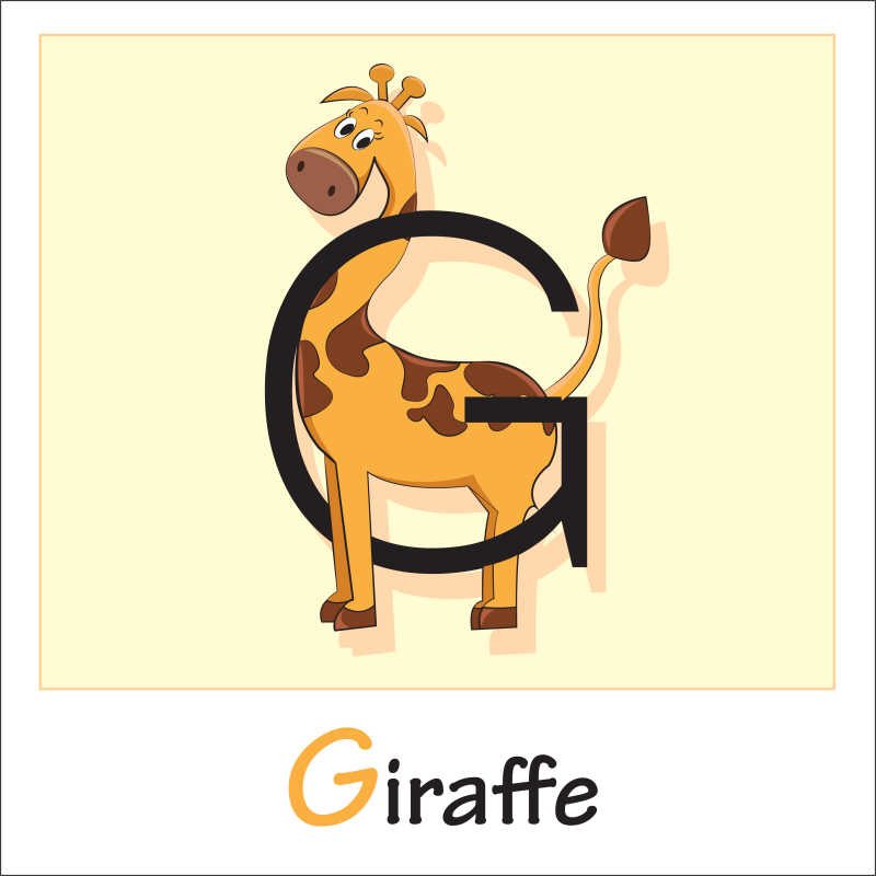 矢量卡通长颈鹿和字母插图
