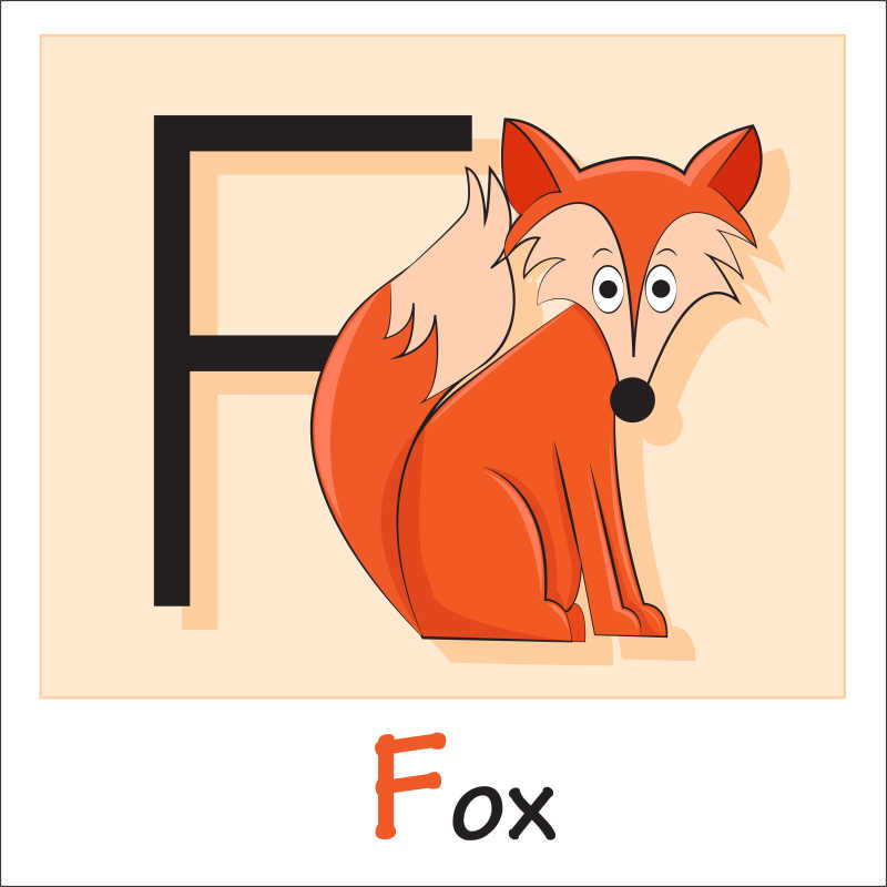 矢量卡通狐狸和字母插图