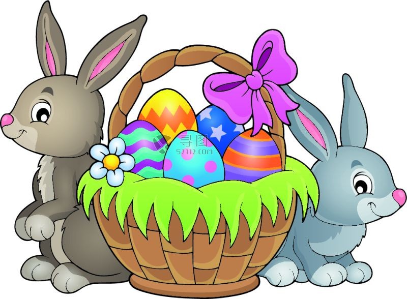 兔子和篮子里的复活节彩蛋矢量