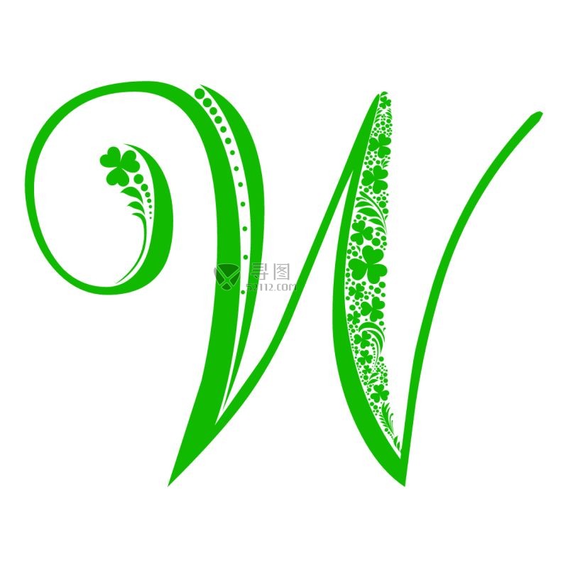 矢量绿色花朵字母W 