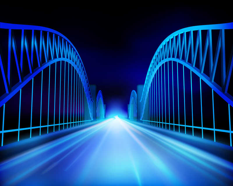 夜晚的发光的桥的矢量插画