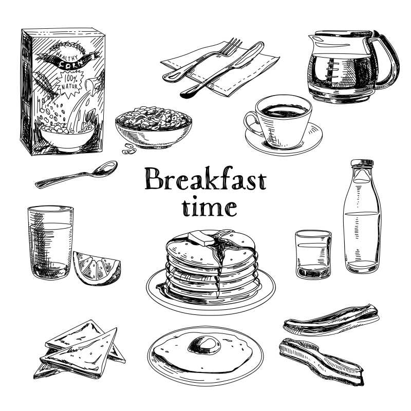 矢量早餐手绘套餐插图