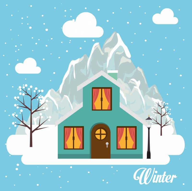 冬天的小屋矢量设计