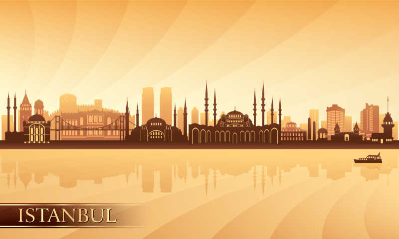 伊斯坦布尔城市天际线矢量剪影插图