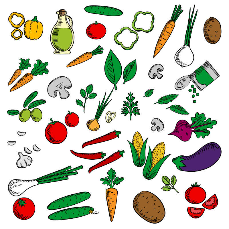 矢量健康蔬菜的卡通图标设计