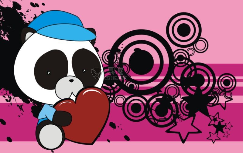 抱着一颗红心的可爱熊猫矢量插画
