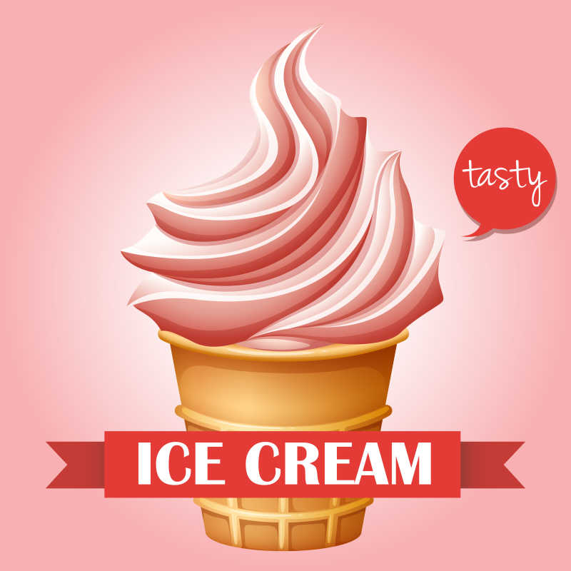 草莓味冰淇淋甜筒矢量插图
