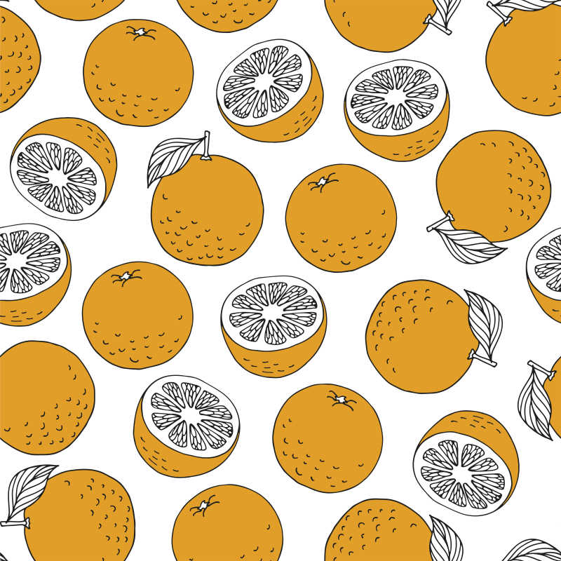 橙色橘子手绘无缝图案矢量背景