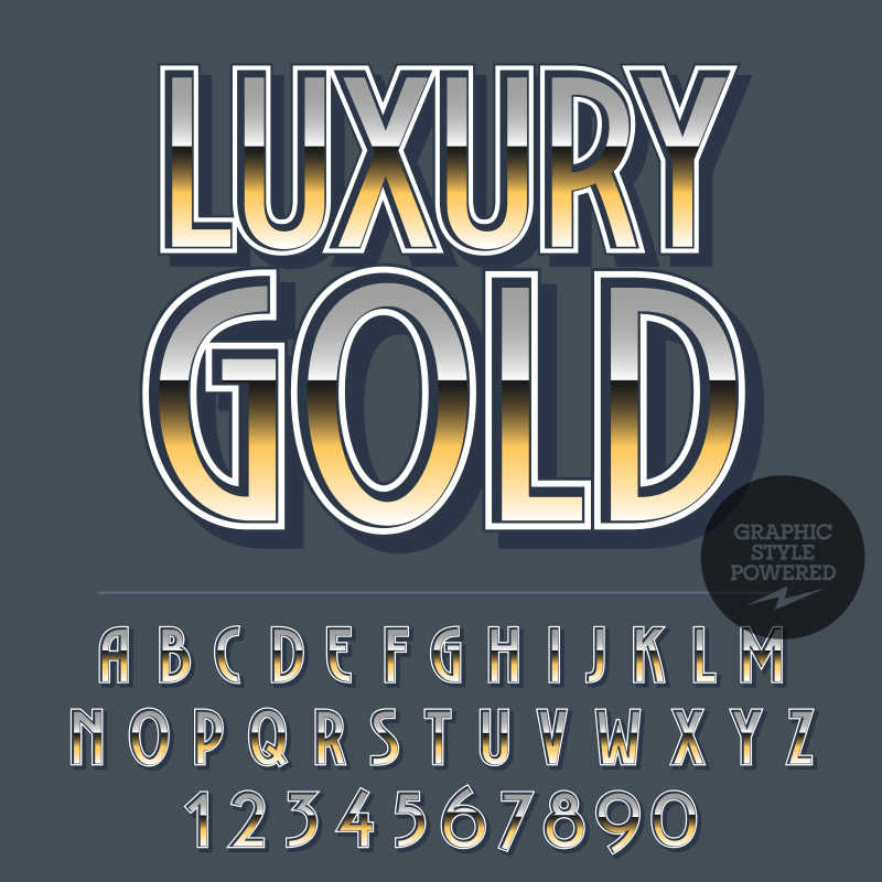 灰色金色渐变的矢量数字字母字体设计元素