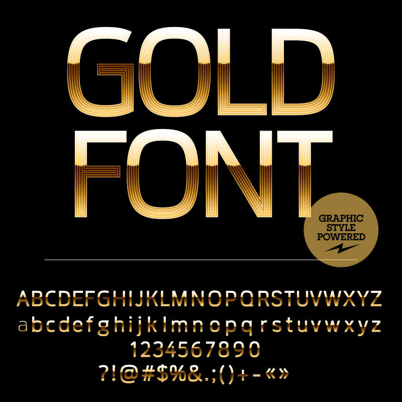 金色线性矢量数字字母字体设计元素