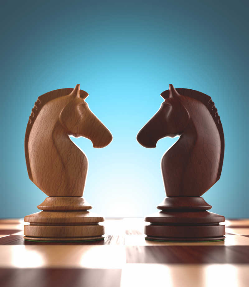 国际象棋中的双方骑士面对面