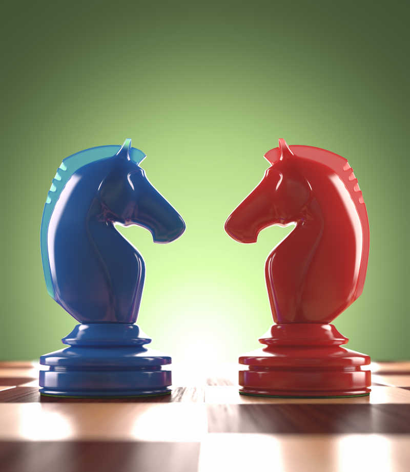 红蓝骑士在国际象棋棋盘上的对弈