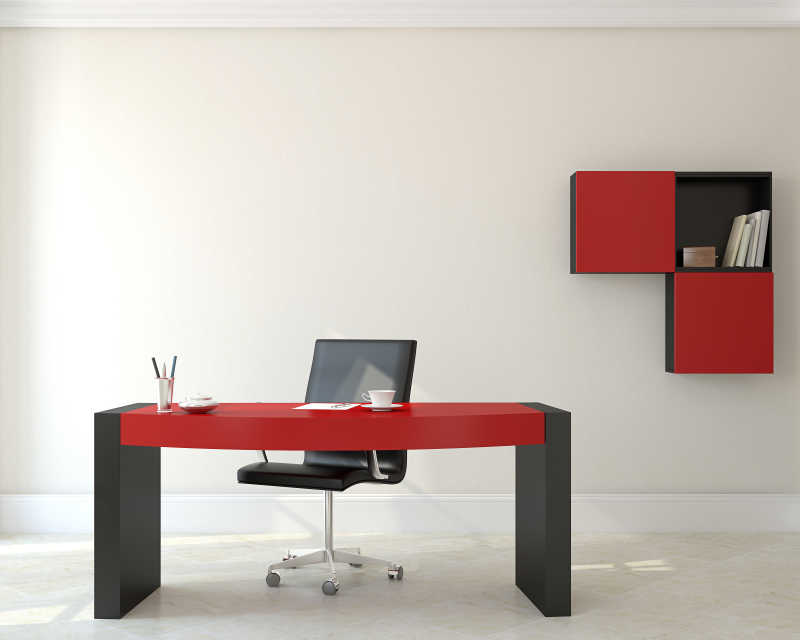 办公室内红色的办公桌