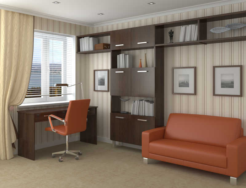 办公室内的棕色椅子和沙发