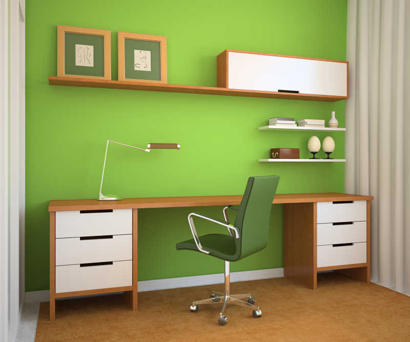 办公室内绿色的墙壁