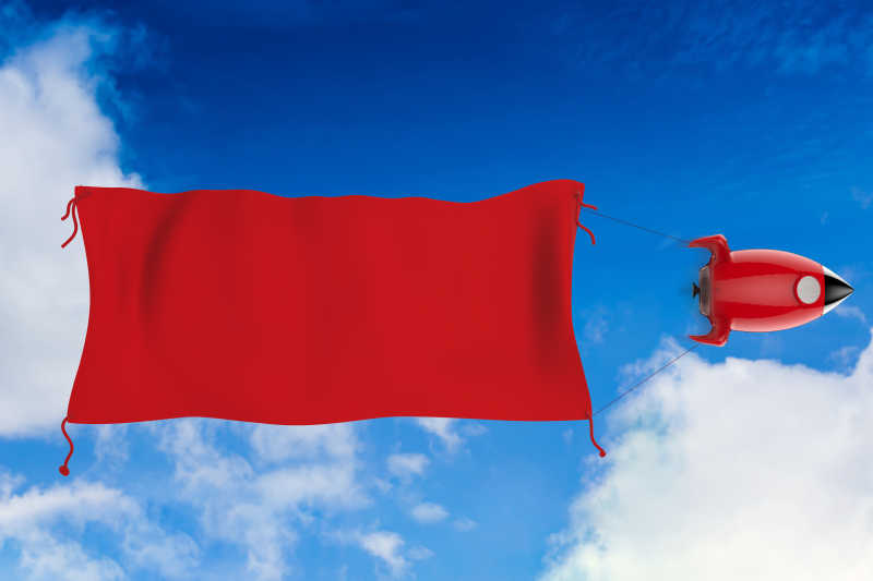 航天飞机发射悬挂着红色空白旗帜