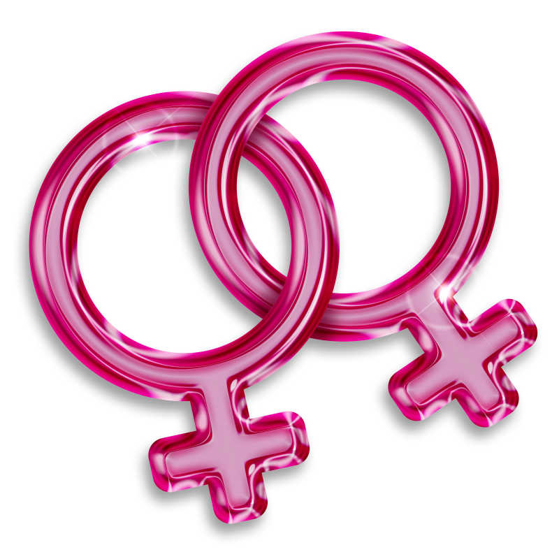 白色背景上的粉色的女同性恋关系符号