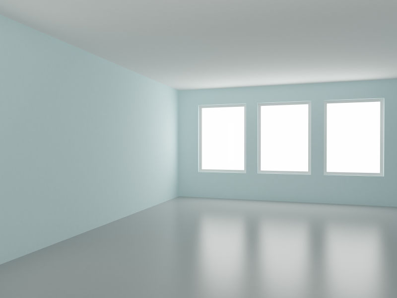 空旷的房间里的三个明亮的窗户