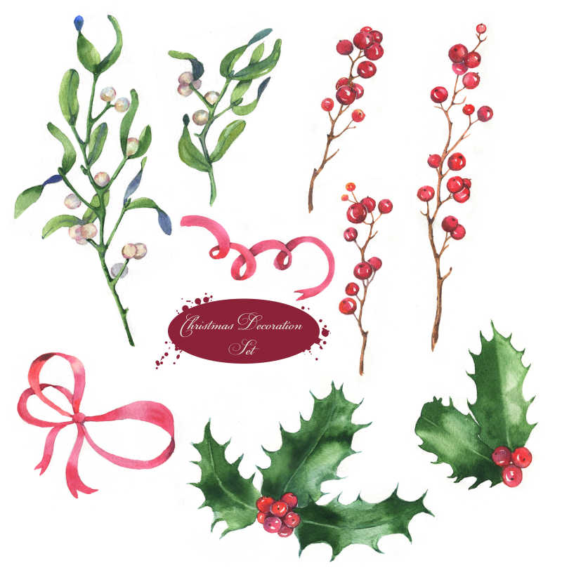 手绘设计的水彩圣诞花背景