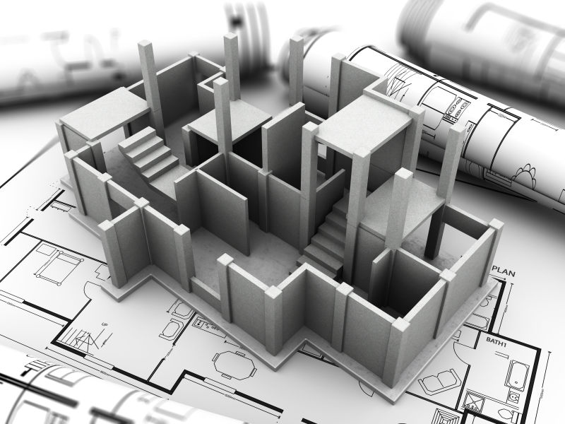 3d混凝土房屋建筑模型和设计图纸