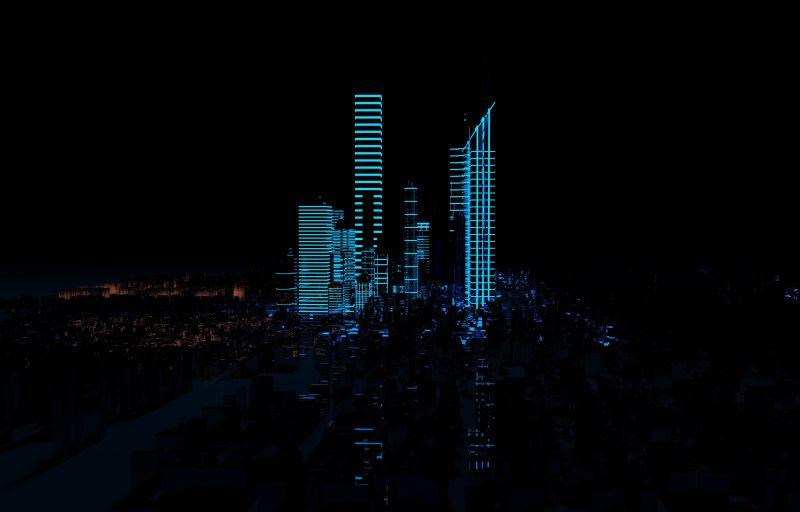 全息未来的3D城市霓虹灯
